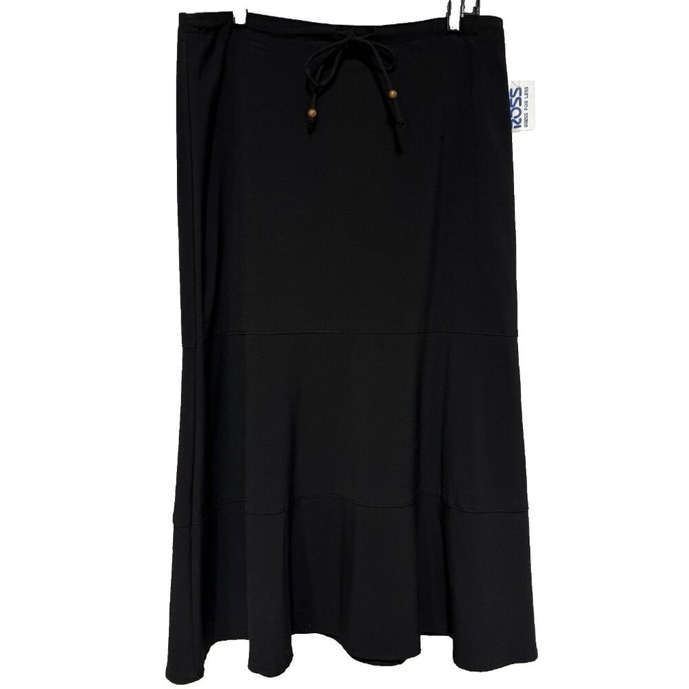 First Option Womens Size 12 Skirt Black A-Line Maxi Waist Tie Stretchy NWT NEW